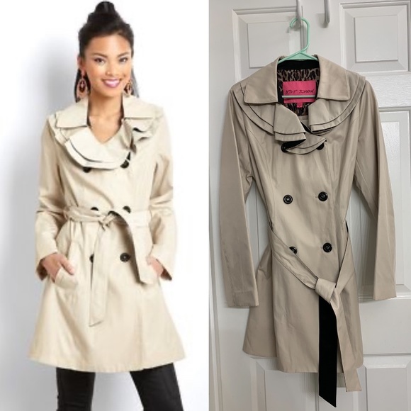 🎉HP 9/26🎉 Betsey Johnson Ruffle Collar Trench - Picture 1 of 13